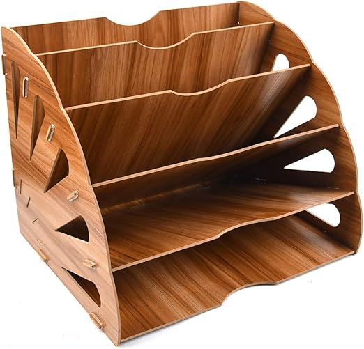 Organizzatore Da Scrivania In Legno KIRIGEN - 5 Scomparti Per Documenti, Lettere E Riviste - Foto 3