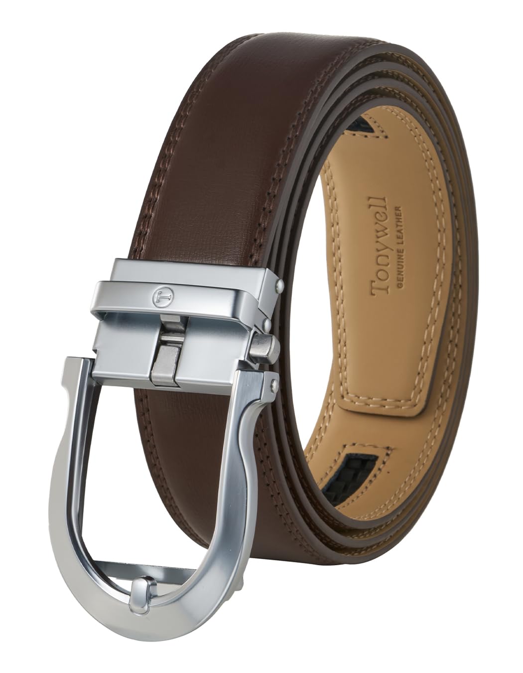Tonywell Men's Leather Ratchet Belt, 1 3/8" Adjustable Dress Belt, Trim to Fit
