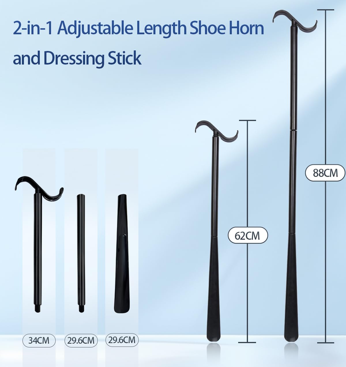 Bâton de pansement amovible de 88 cm avec chausse-pied réglable et outil de retrait de chaussettes – Aide à l'habillage extra long pour personnes âgées, personnes âgées pour mettre et enlever des