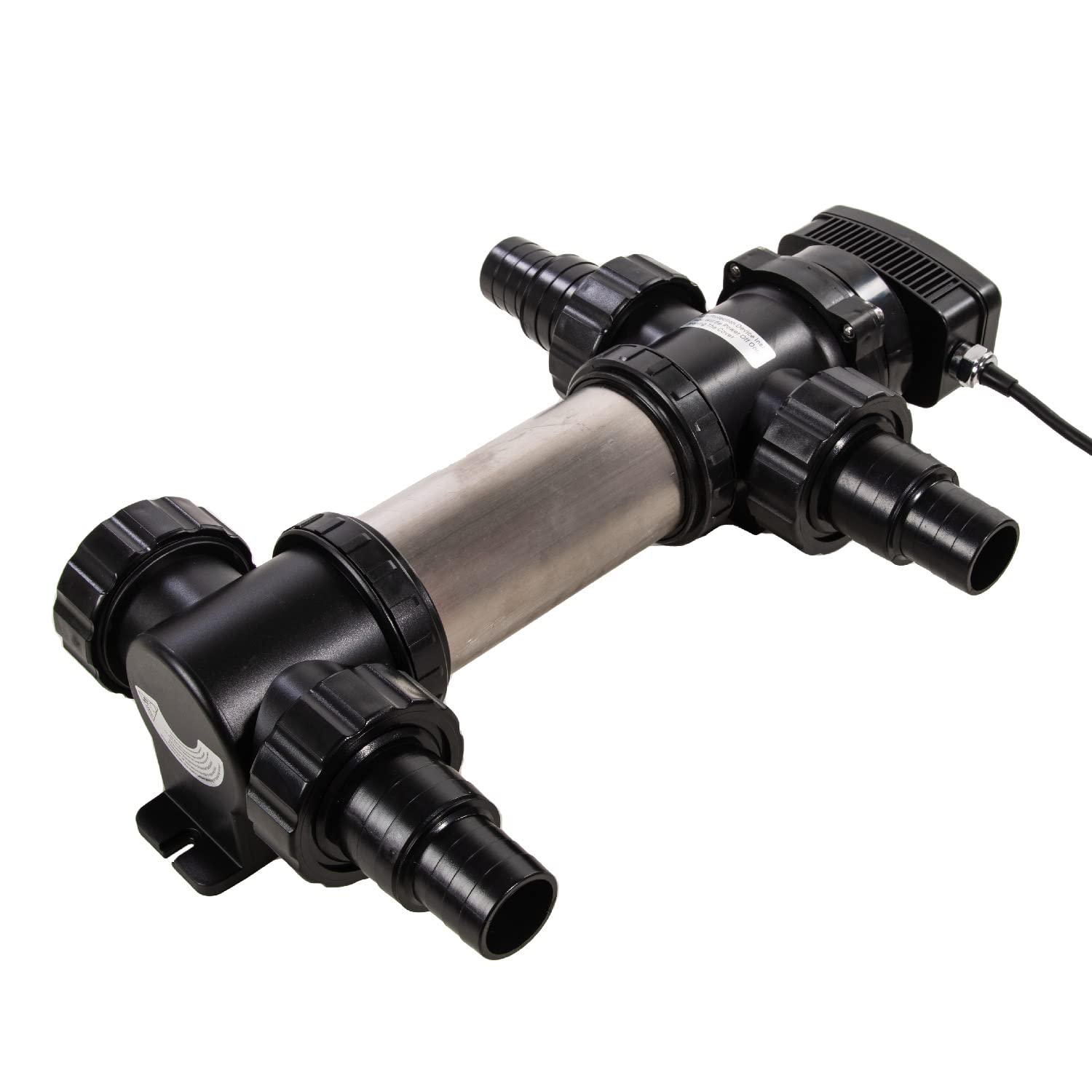 AQUAFORTE SUV-724 RVS UV-C, PL 24 W, Lunghezza 458 mm, Dimensione ottima del laghetto 40 m3, Portata Consigliata 5 m3 ⁄h, Pressione ottima 1,0 Bar, con 4 nippli da 38/50 mm, 4 connettori A.G