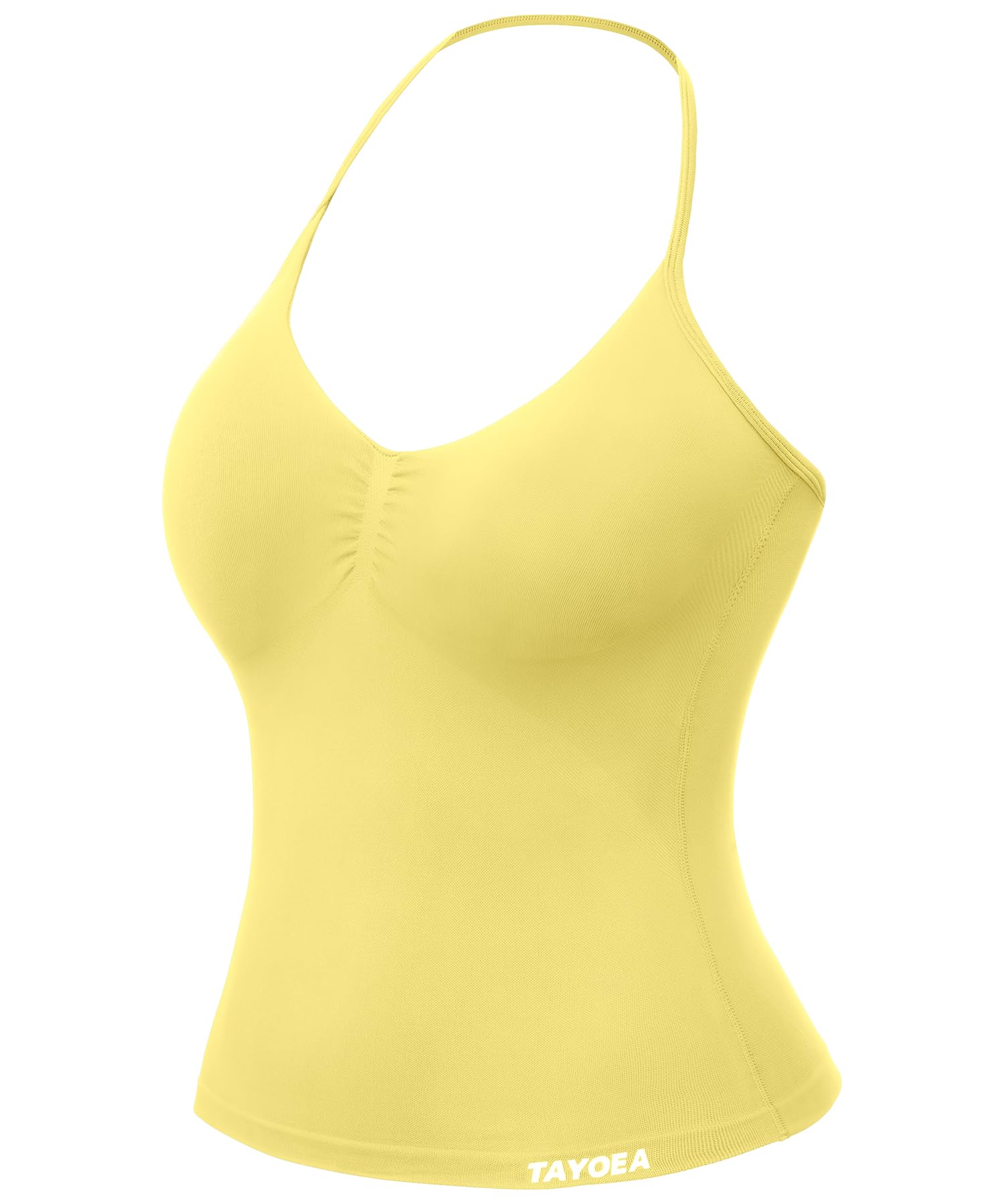 TAYOEA Tank Top Damen Bauchfreies Oberteil mit V-Ausschnitt Rückenfreies Crop Top mit Integriertem Pads Damen für Yoga Gym