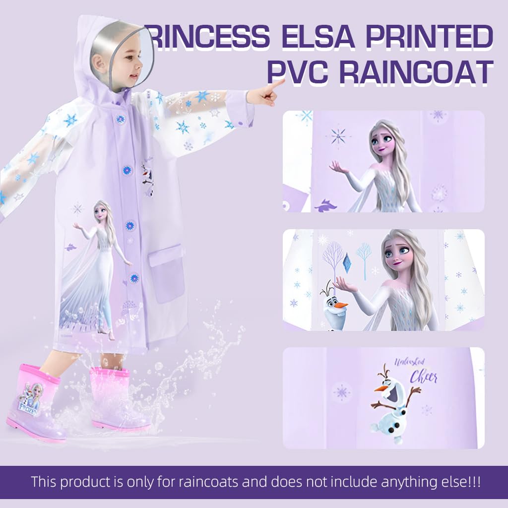 PALAY® Rain Coat for Kids Frozen Poncho Raincoat for Kids 5-7 Years Girls Boys With Pockets Wide Brim Hooded Poncho Safe School Bag Rain Cover Frozen Elsa print Recommend Height (L) 3