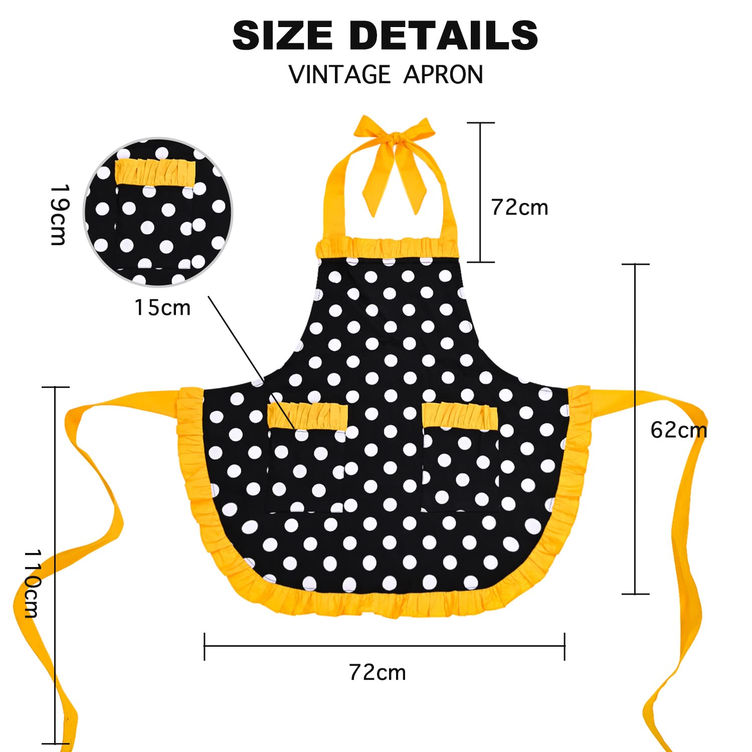 Violet Mist Cute Sweetheart Vintage Apron for Women Girls Polka Dot Retro Stylish Apron Sexy Black Dress 50s Aprons Lace Ruffle Adjustable Neck Strap Flirty Aprons Halloween Christmas Mothers Gifts: Yellow