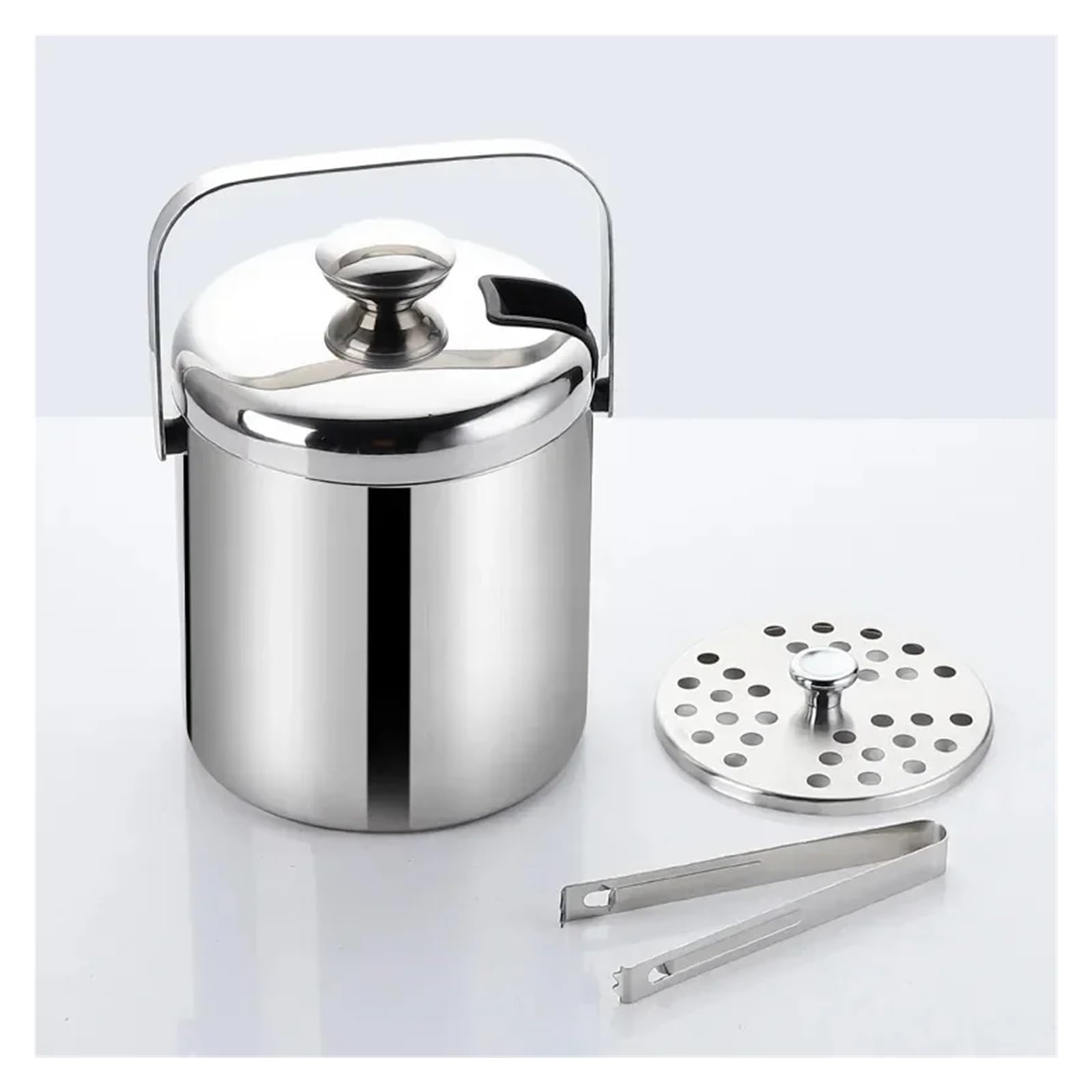 Cubo de Hielo con Pinzas, Doble colador de Pared de 1,3 l, asa, Ideal for Fiestas en casa, Bar, Cerveza, champán, Cubos enfriadores de Acero Inoxidable para Bar, Cumpleaños, Fiestas