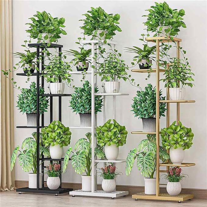 Image of MetalTouch Multi-Tiered Metal Flower Pot Stand - Indoor 6 Layer Tier Iron Plant Pot Display Rack Plant Pot Holder Tall Plant Flower Shelf for Living Room Balcony Living room & Court Garden (Gold)