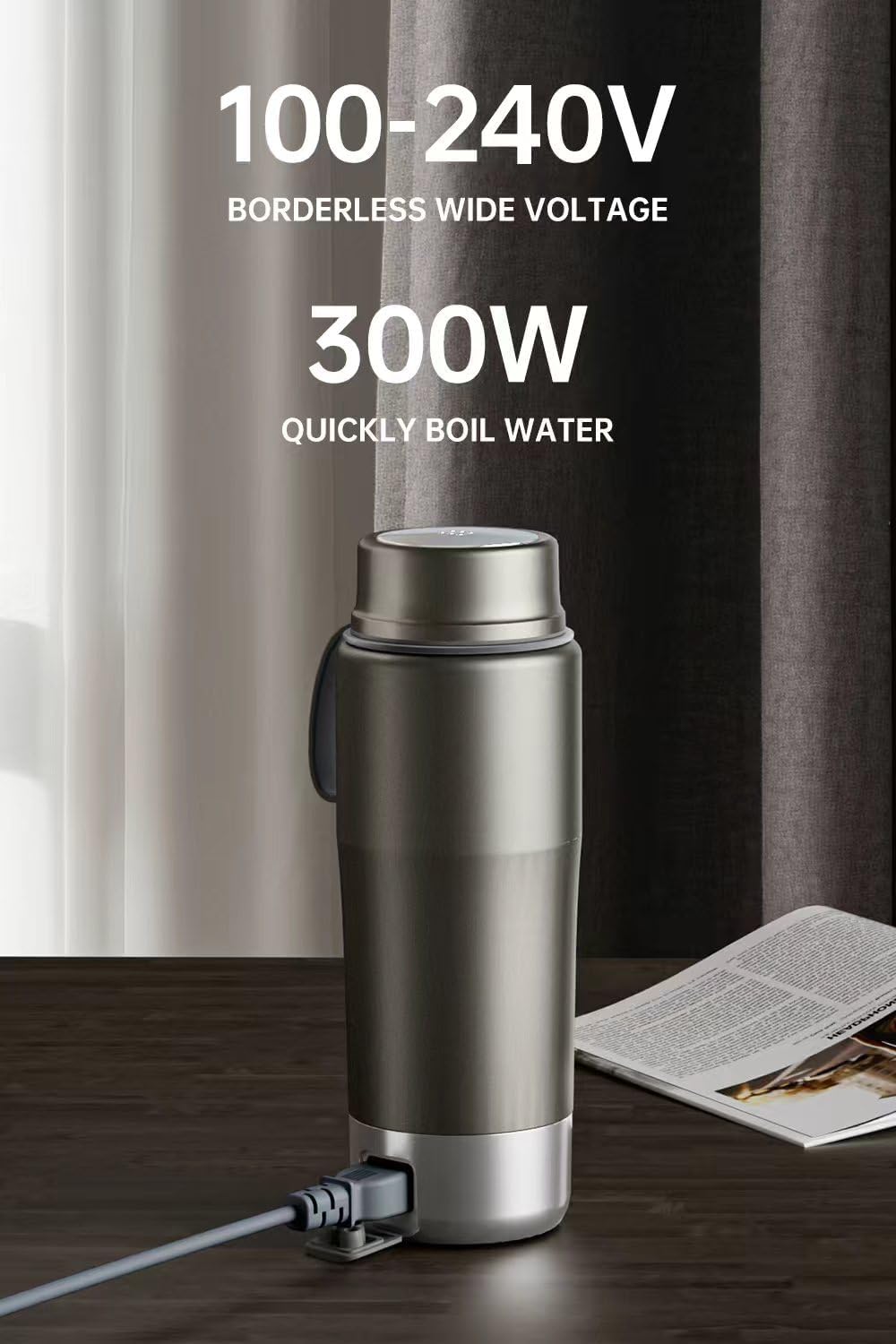520ml Reines Titan Tragbarer Elektrischer Wasserkocher - Reisewasserkocher Dual Voltage 110V-240V mit Temperaturregelung, Leicht, Auslaufsicher, Schnell Kochen Mini Wasserkocher für Reisen, Büro