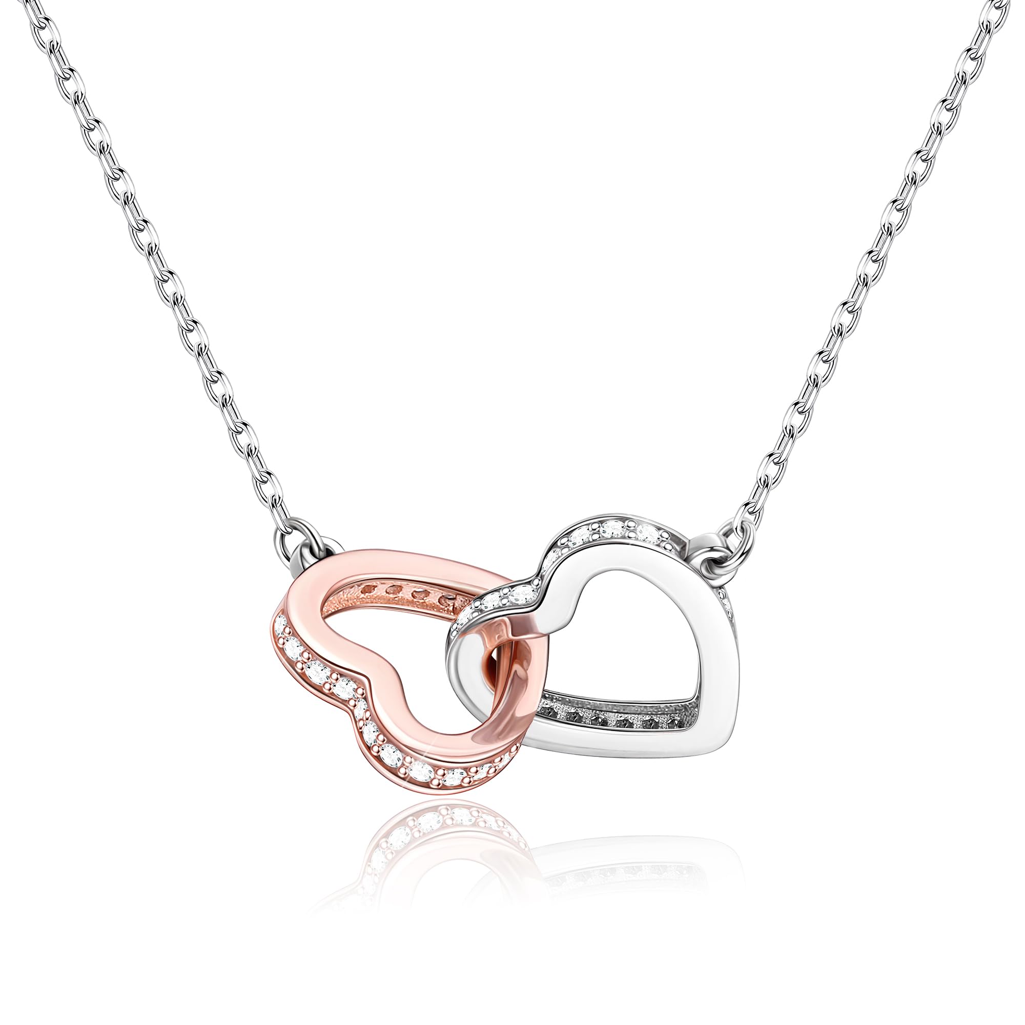 LOLIAS Collar Plata Ley 925 con Forma corazón Collares Amor para Mujer Oro Rosa y Plata 925 con Colgante corazón Cadena joyería Regalo para Novia Hija Madre cumpleaños día Madre