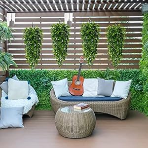 Sggvecsy 4 pack artificial eucalyptus plants uv resistant plastic hanging decor for indoor outdoor walls weddings patios porches  urban country home decor