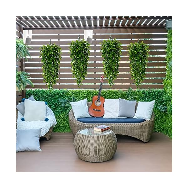 Sggvecsy 4 pack artificial eucalyptus plants uv resistant plastic hanging decor for indoor outdoor walls weddings patios porches  urban country home decor