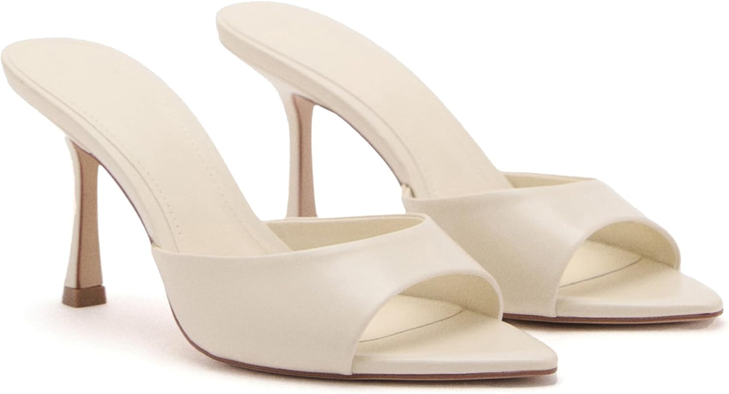 Oakmoo Women Heeled Mules Pointed Peep Toe Stiletto High Heel Slip on Backless Summer Mules Slide Sandals Fashion Dress Shoes