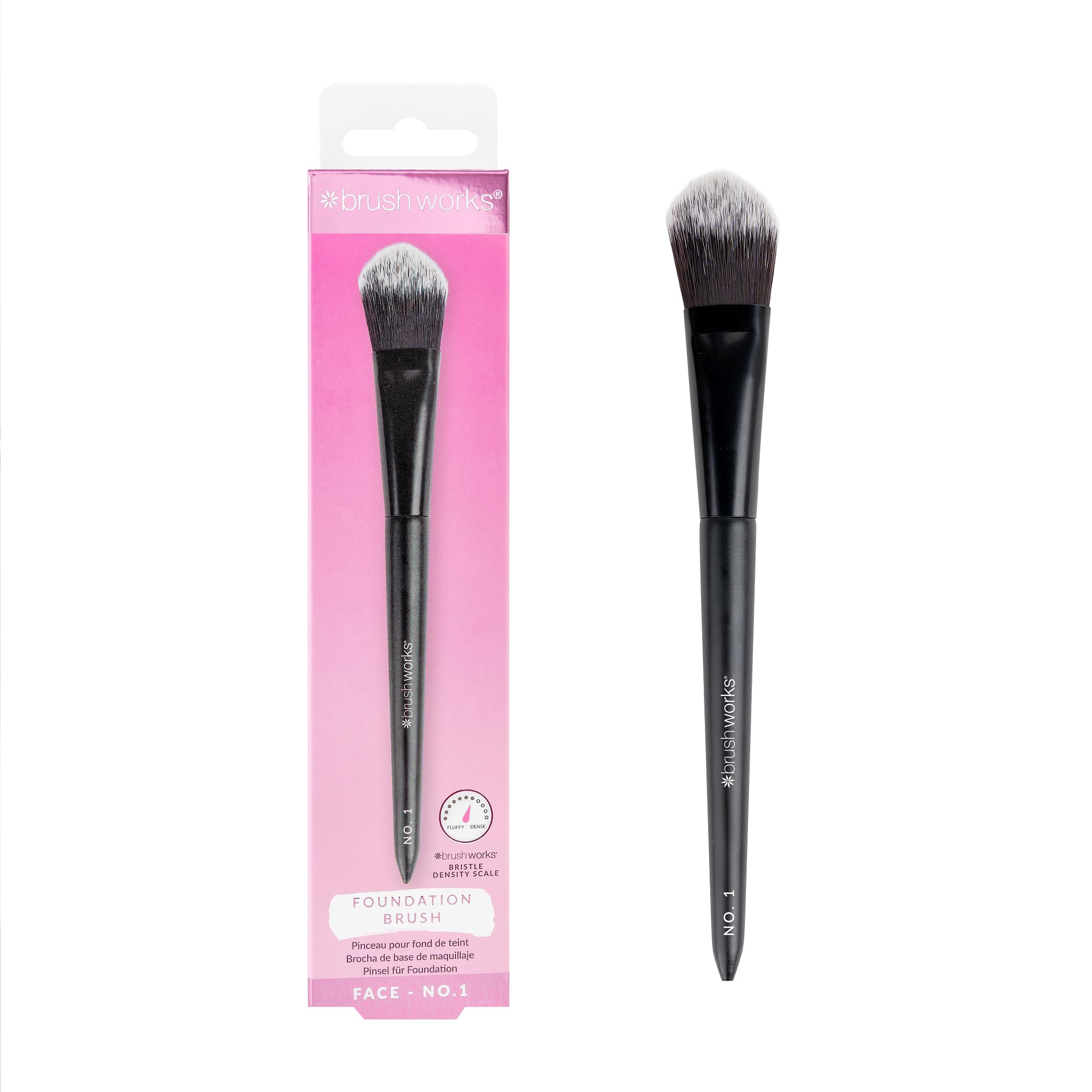 Brushworks No. 1 Foundation Brush - Flat, Dense Makeup Brush for Liquid & Cream Foundation, Smooth, Airbrushed Finish, Buildable Coverage, Soft Synthetic Bristles, Vegan & Cruelty Free