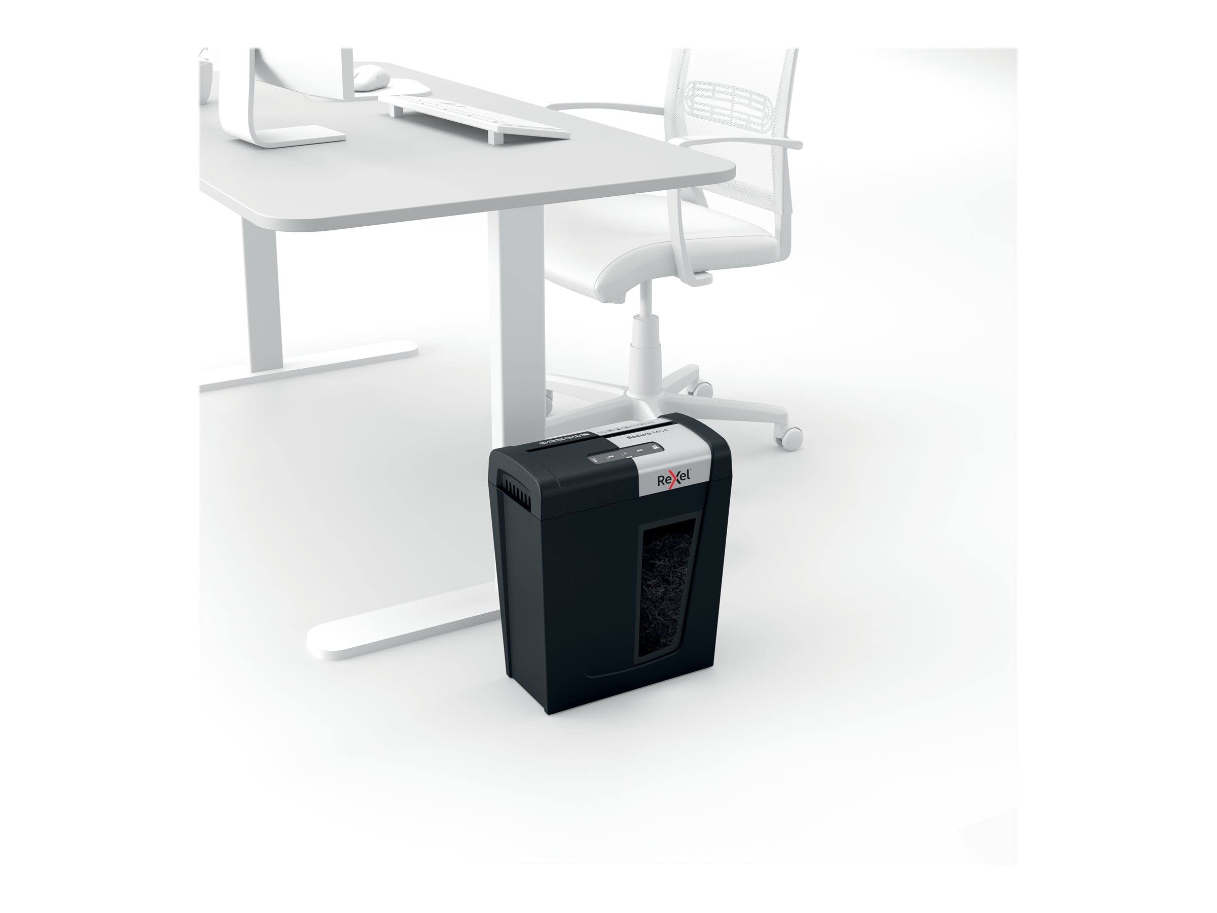 Rexel Secure MC4-SL Whisper-Shred Destructora de Papel con Microcorte P5, 4 Hojas, Papelera Extraíble de 14 L, Silenciosa y Compacta, 2020132