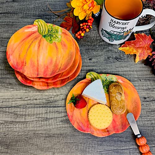 Upware 4-Piece 7.75 Inch Pumpkin Style Shaped Melamine Plate Set Salad Plates Dessert Plates Serving Plates For Thanksgiving Halloween (Pumpkin) #TOP4