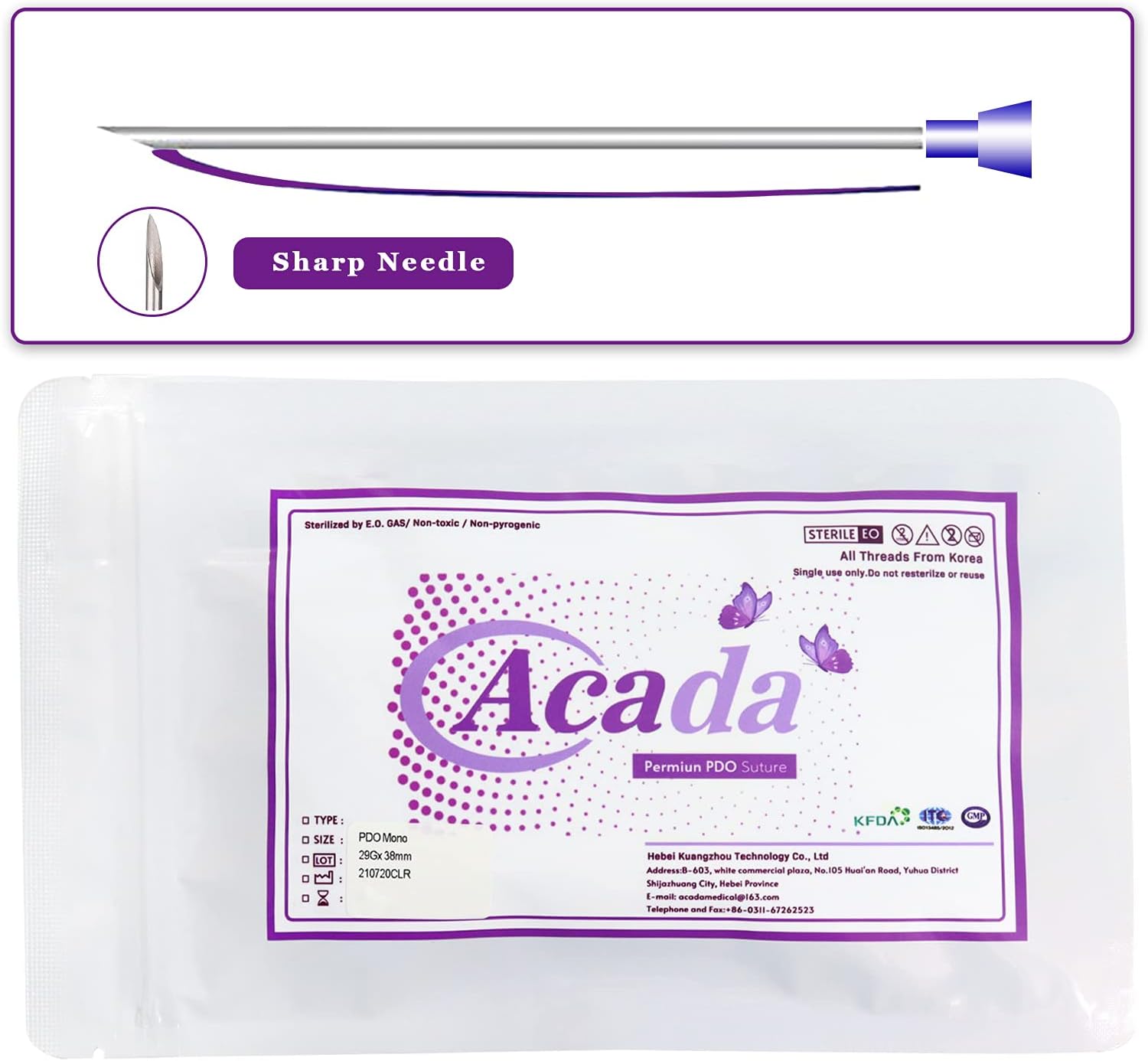 ACADA Pdo Threads for Face Lift 30G25mm Pdo Mono Threads for Face Thread Lift, Production of Collagen 40Pcs