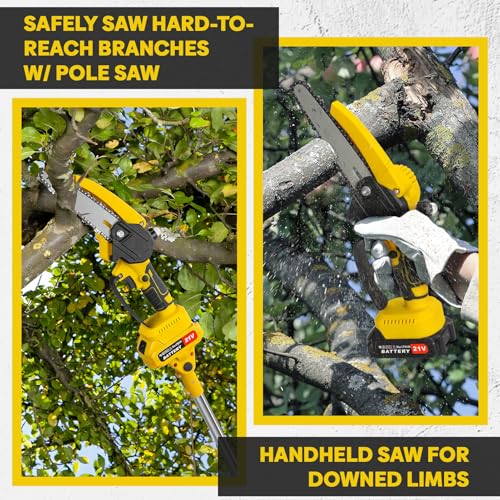 2-in-1 Mini Chainsaw and Electric Pole Saw, Brushless Cordless Tree Trimmer with Extension Pole for Pruning and Wood Cutting - 4