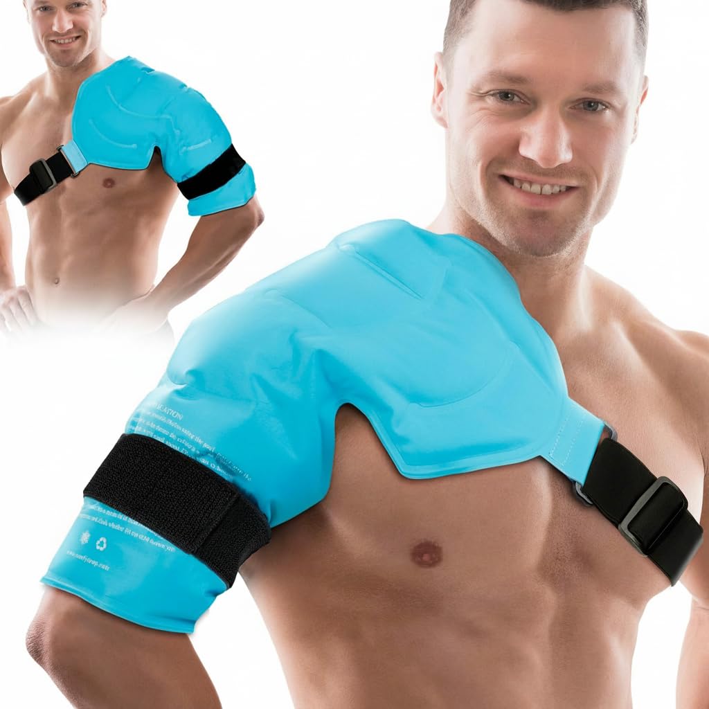 Ice Pack for Shoulders, Reusable Gel Cold Compress Shoulder Wraps for Rotator Cuff Injuries, Swelling, Upper Back Pain Relief, Compression Brace for Injuries (Size: XL Shoulder Ice Pack Wrap for Men)