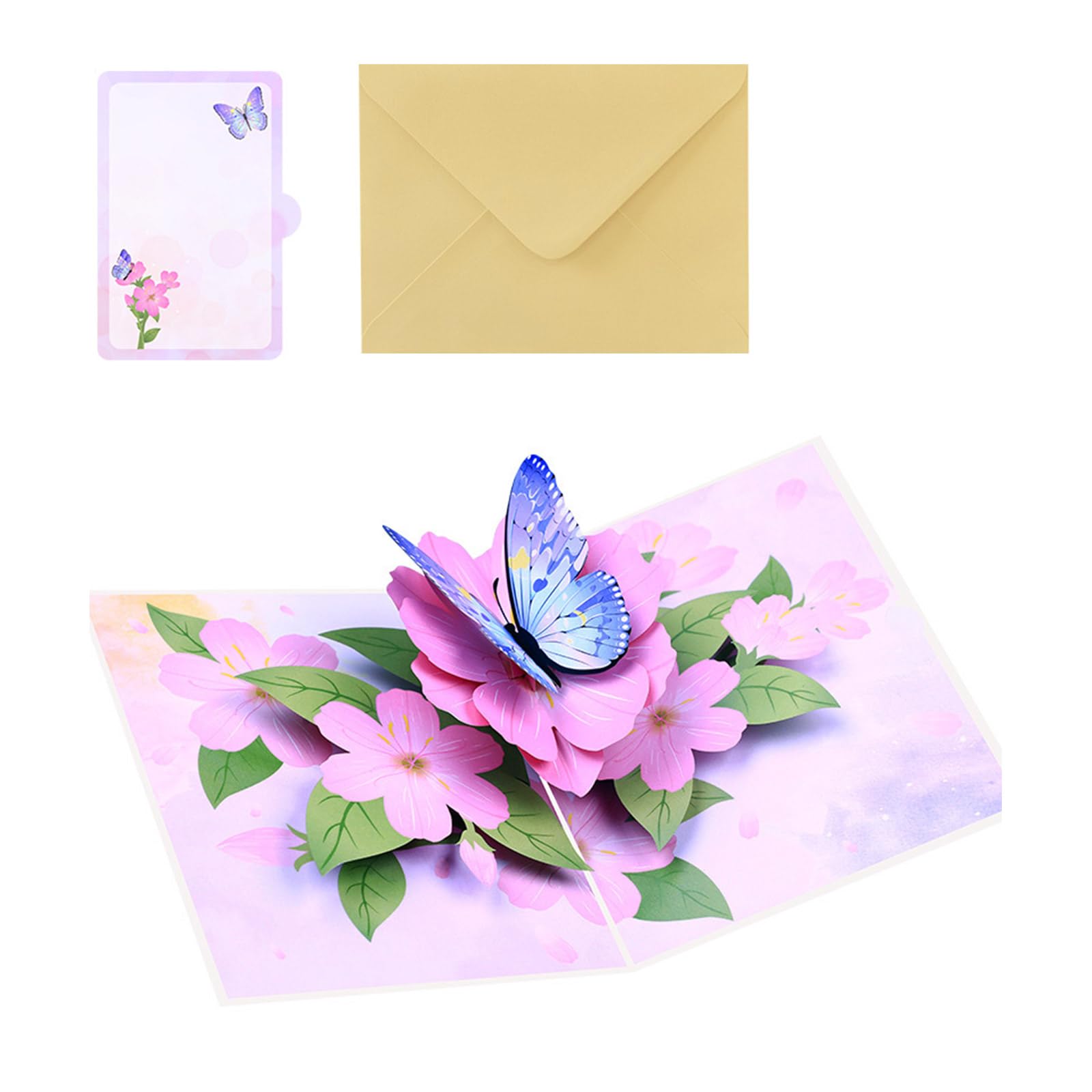 Biglietto d'Auguri Pop-Up 3D con Design Floreale e Farfalle, Note
