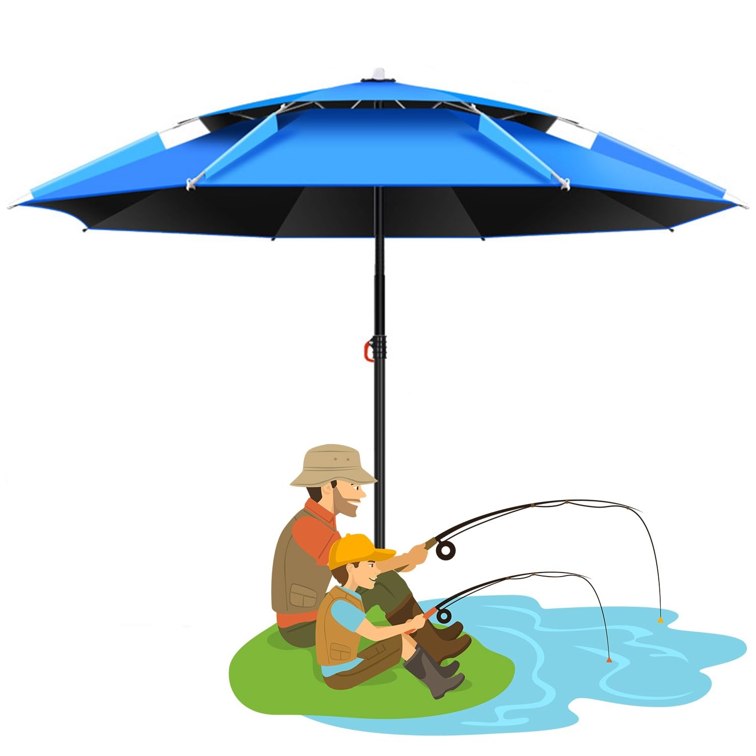 Ombrellone da pesca Ombrellone da Spiaggia Portatile parasole Antivento Ombrellone da Giardino Inclinabile 360° UPF 50+, per Parco Balcone giardino