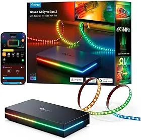 AI Sync Box 2 HDMI 2.1 para TV 55-65 Polegadas, Sincronização de Luz IA 8K60Hz e 4K144Hz, Suporte Matter VRR ALLM, Fita LED RGBWIC de Alta Densidade com Wi-Fi e BT para Jogos e Filmes