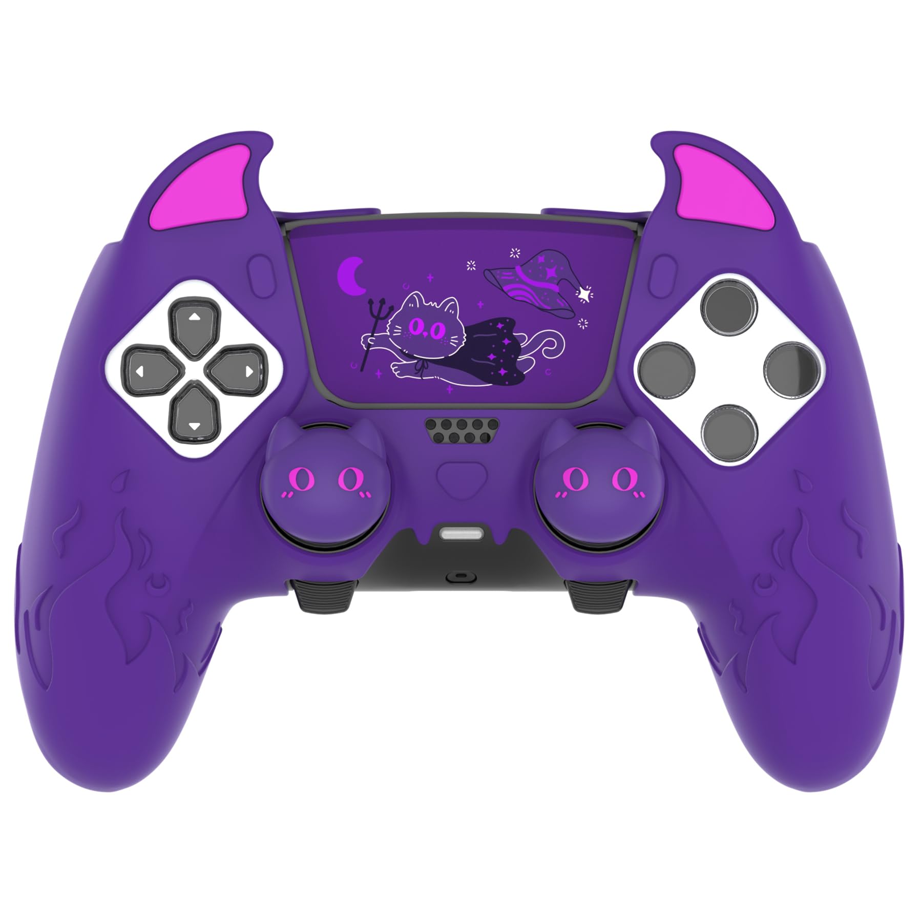 PlayVital Etui do ps5 Edge z Ochrona Joysticków do ps5 Edge Kontrolera Akcesoria & Naklejka na Panel Dotykow,Silikonowy Pokrowiec Antypoślizgowy–Fioletowy,Uroczy Demon