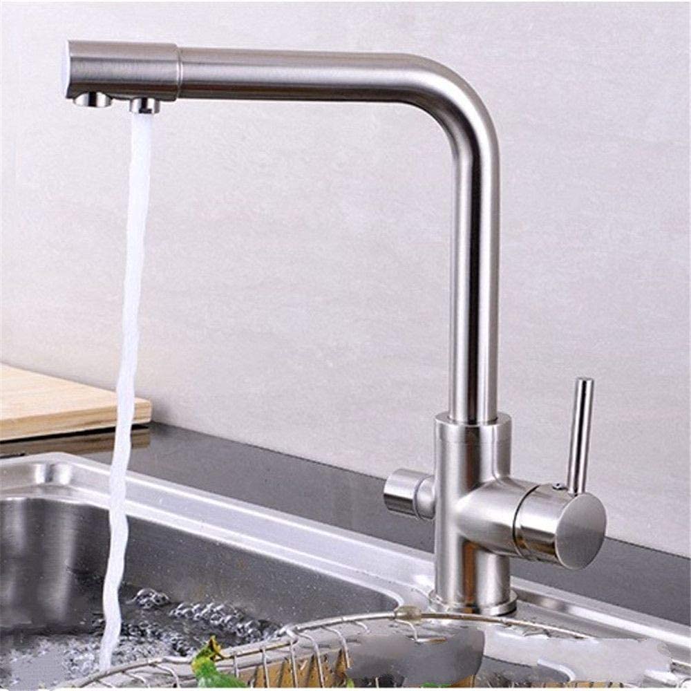 Robinet de cuisine eau pure en acier brossé avec filtre rotatif 360