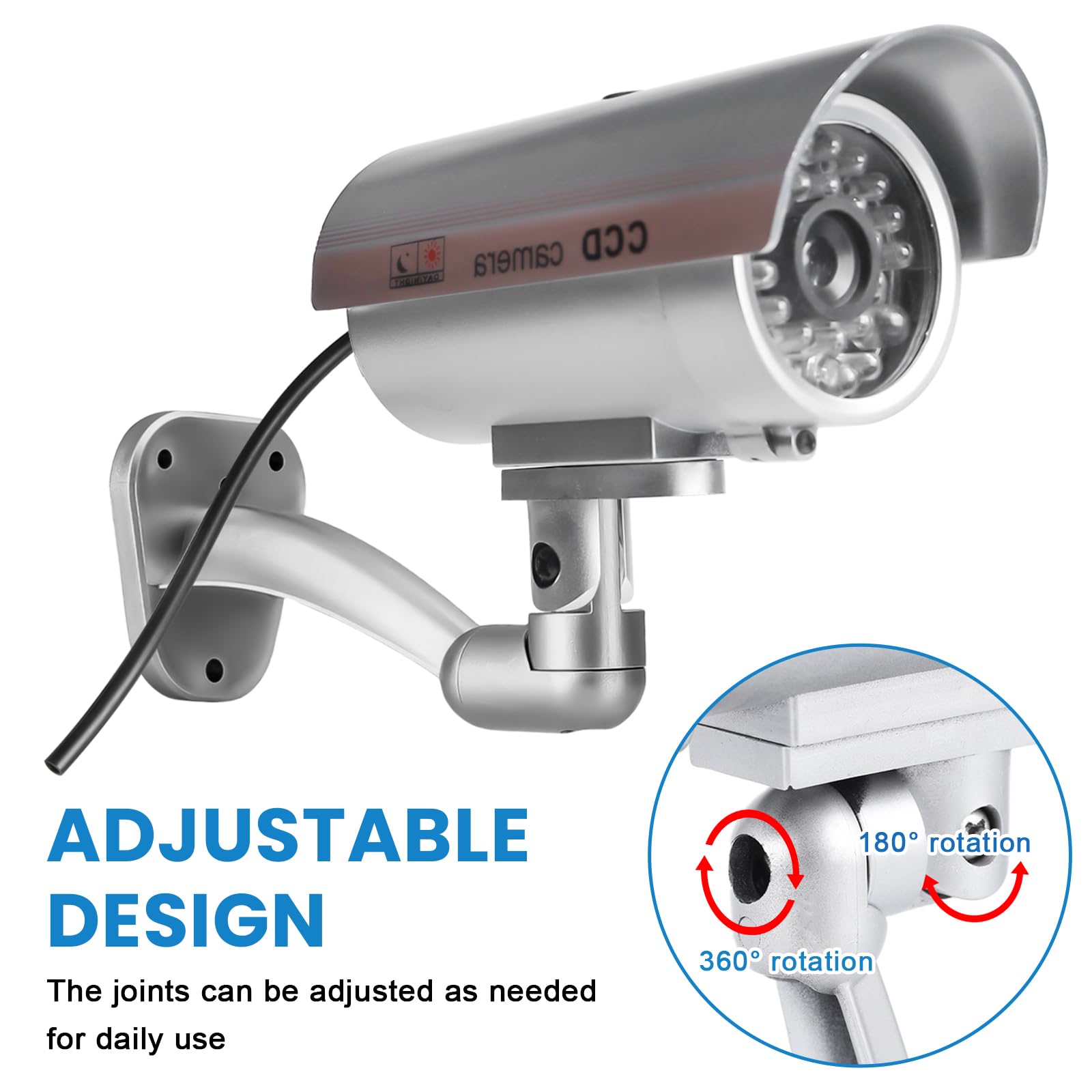 Sporgo 2 pezzi telecamera di sorveglianza: Dummy telecamera di sorveglianza esterna con luce a LED rossa lampeggiante, atrappe telecamera di sorveglianza finta fotocamera di sicurezza per interni ed