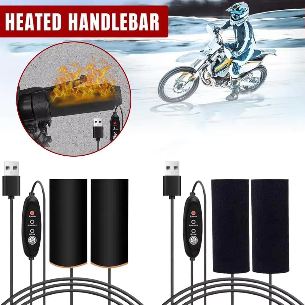Manopole Riscaldate Per Moto USB 5V | Coprimanubrio Elettrici A 3 Livelli Di Temperatura (70°/60°/50°C) Per Scooter E Biciclette