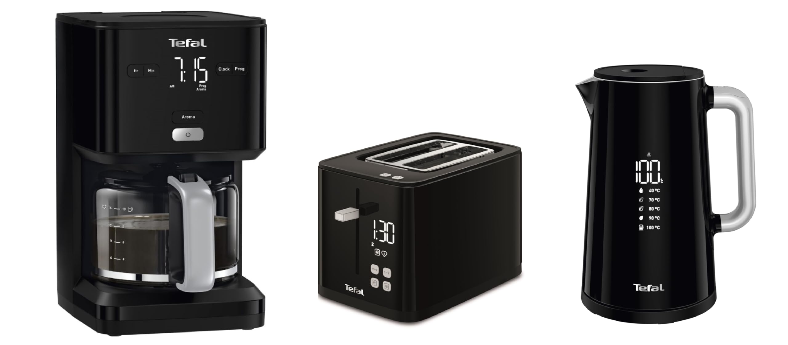 TefalSMARTN'LIGHT 1000W, DIGITAL 1.25L +SMARTN'LIGHT 2500-3000W, DIGITAL DISPLAY FILTER 1.5L BLACK, 5 TEMP SELECTION+SMARTN'LIGHT DIGITAL TOASTER -720-850 W, 7 BROWNING SETTINGS -BLACK