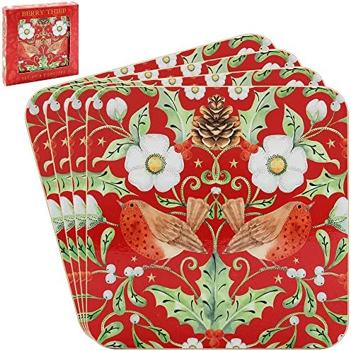 William Morris Christmas Berry Thief Set Of 4 Coasters