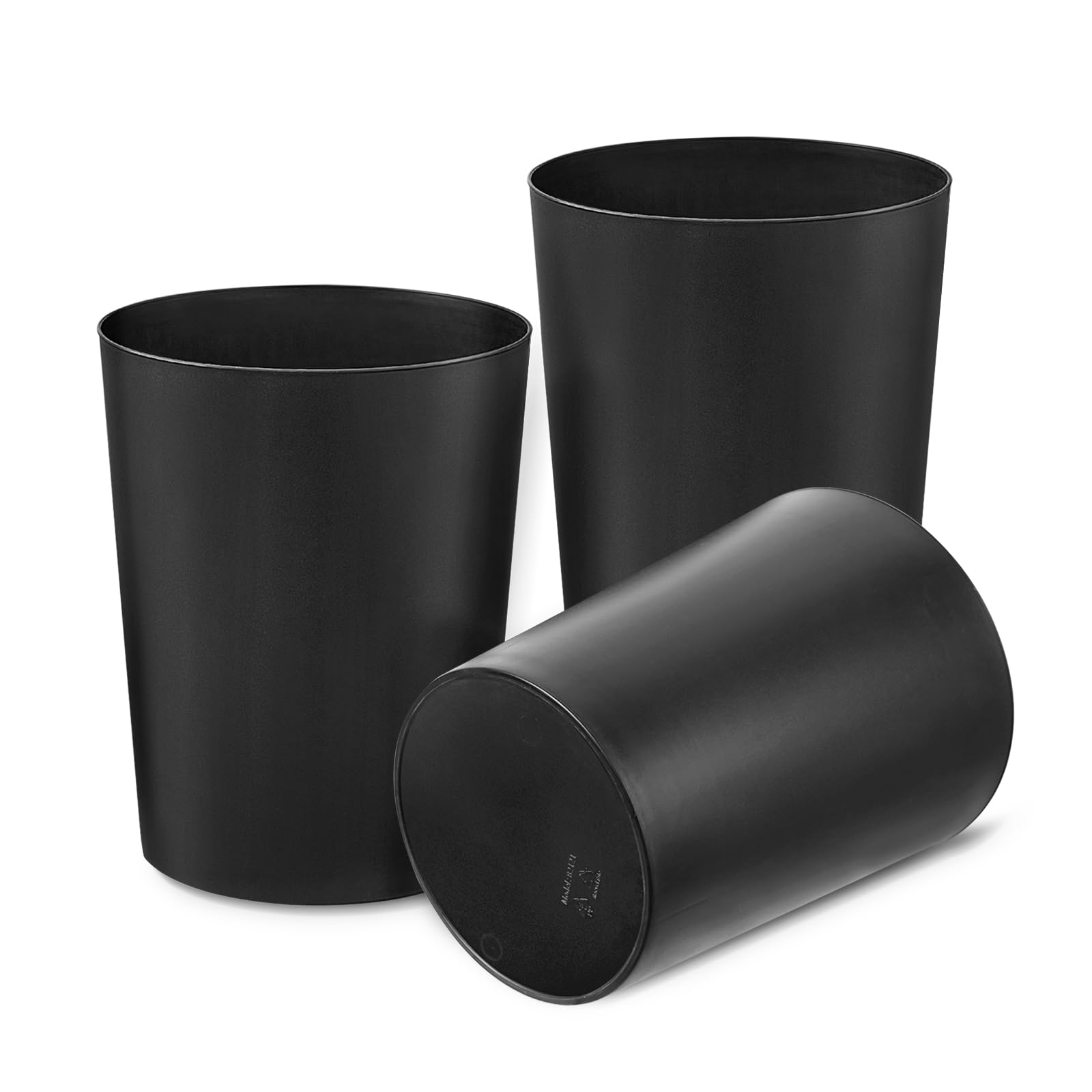 Cetomo 7.2L*3 Cestino per la Carta Straccia, Cestino per la Spazzatura di Plastica, Piccoli Cestini, Cestino Rotondo per Rifiuti per Cucine, Opaco, Sgranato, Apertura Superiore, Nero, 7.2L (3 pezzi)