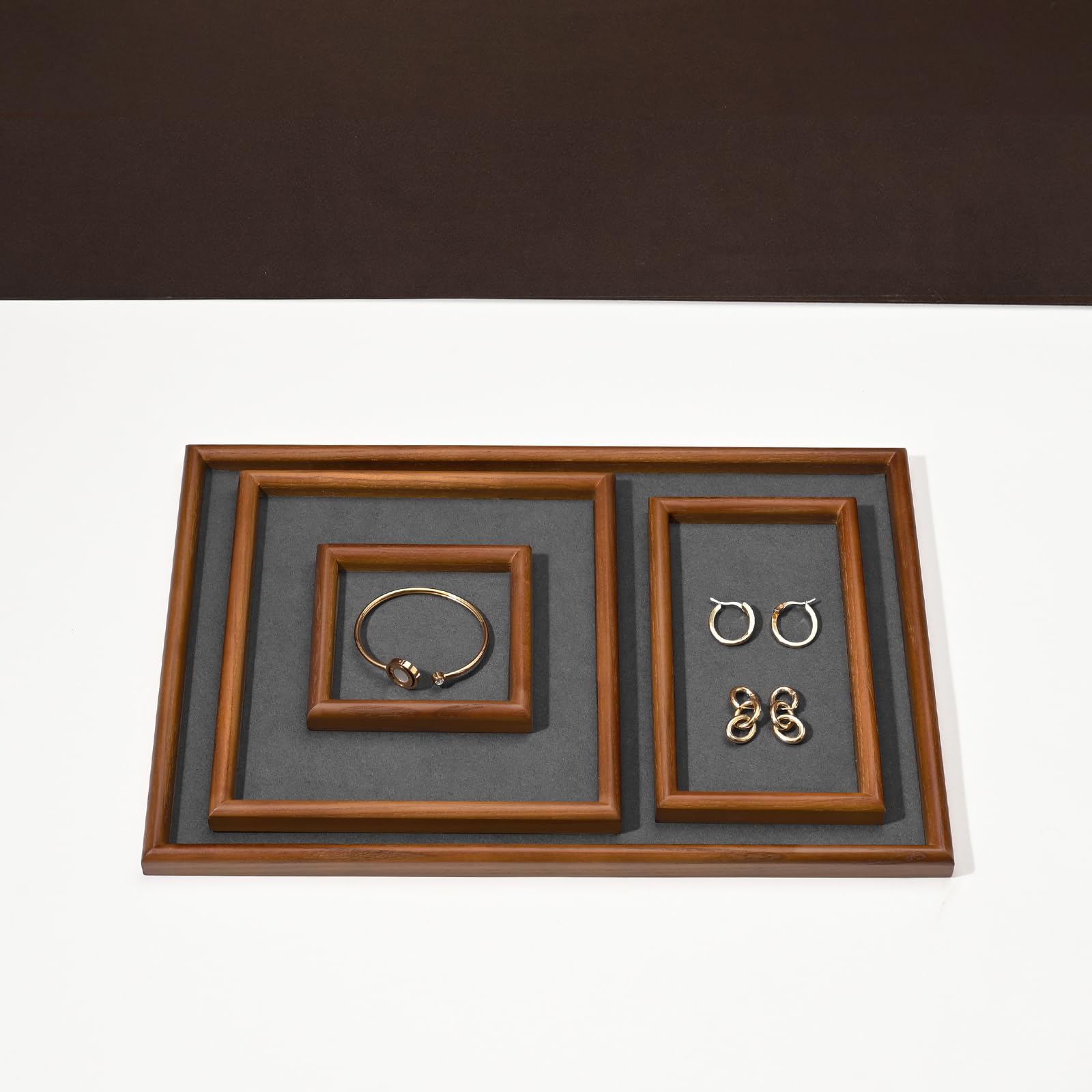 Oirlv Rectangle Plateaux à Bijoux Plateaux à Bijoux En Bois Massif,Organiseur à Bijoux,Rangement de Bijoux(Grand Format/Gris Foncé)
