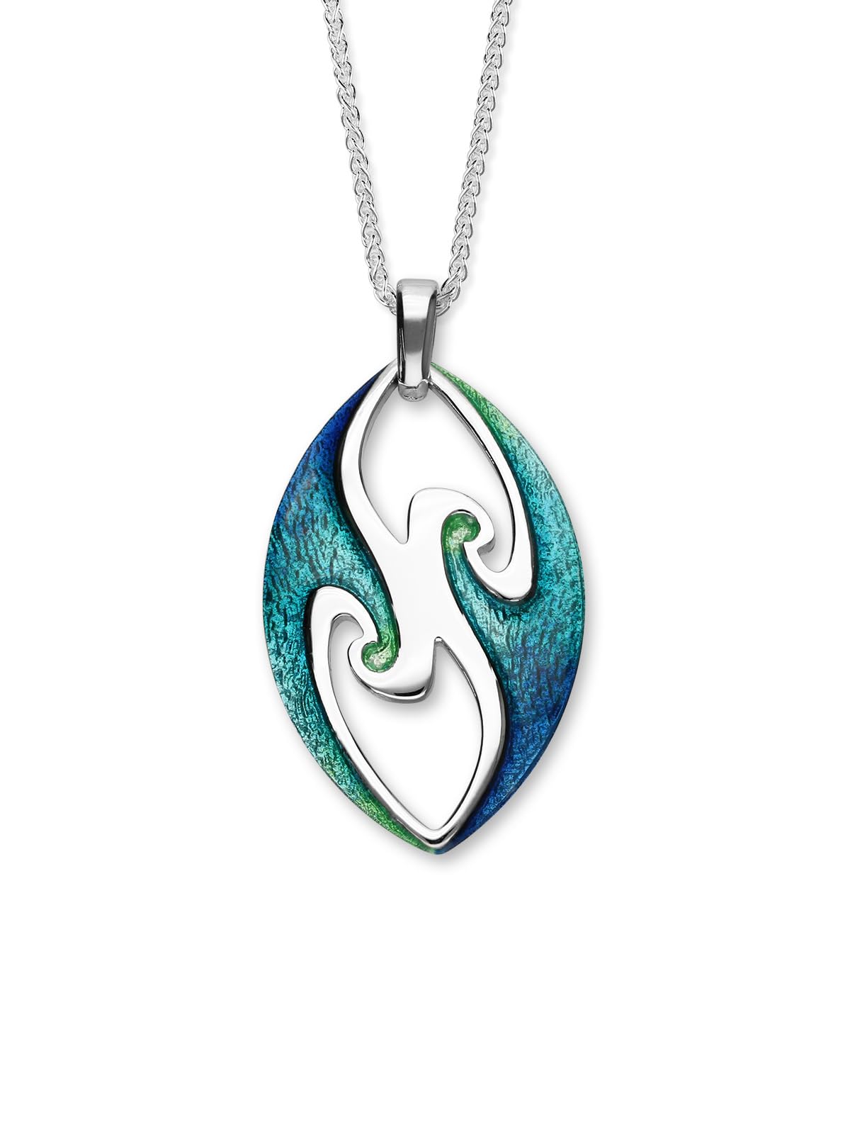 ORTAK 925 Sterling Silver Handmade Pendant Necklace Hot Glass Hand Enamel In Mangrove Colourways High Polished Scottish Fine Jewellery Made In Scotland