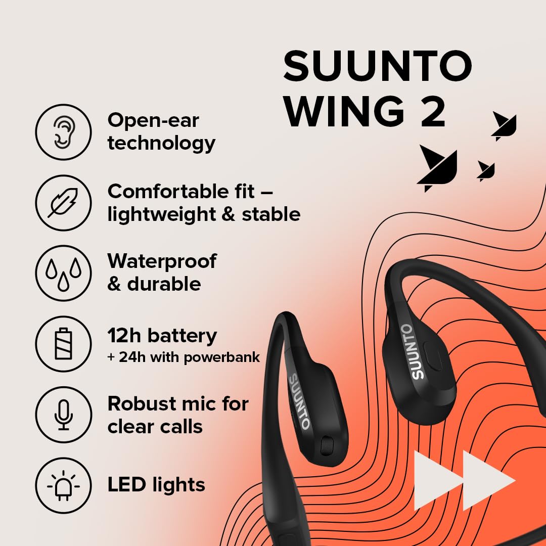 SUUNTO Wing 2 Open-Ear Bone Conduction Headphones - Waterproof Wireless - Dettaglio