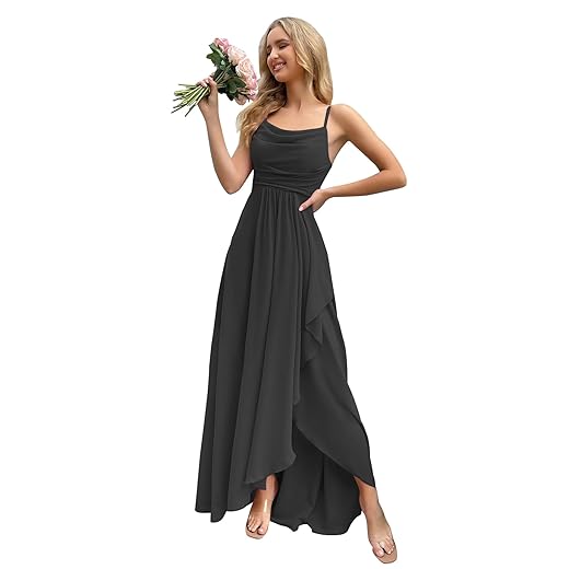 Women's Chiffon Bridesmaid Dresses for Wedding Long Formal Evening Prom Gown with Slit Side AR079