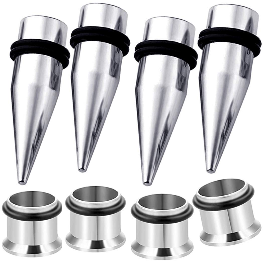 HEKEUOR 4 Piece 316l Steel Tapers and Tunnels Ear Stretching Kit Gauges Gauging Plugs Choose 1g 7/16 1/2 9/16 00g-14g