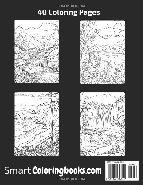 Smart Coloring Books presents Nature Landscape Escapes: Forests, Waterfalls & More! Adult Coloring Book image 3
