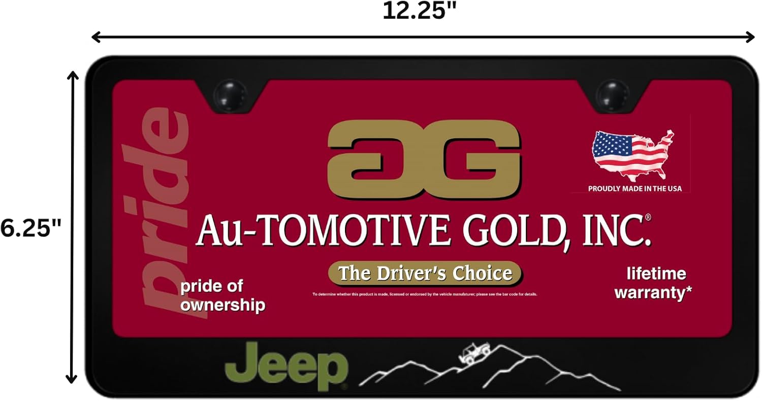 Au-TOMOTIVE GOLD, INC. Officially Licensed UV Print Logo on Black Polycarbonate License Plate Frame for Jeep Mountain