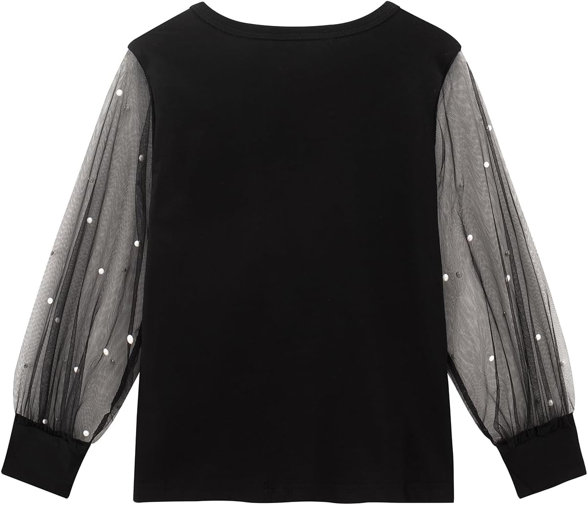 Noomelfish Girls Mesh Long Sleeve T-Shirts Kids Cute Sheer Dressy Tops Blouse(5-12 Years) - Image 3