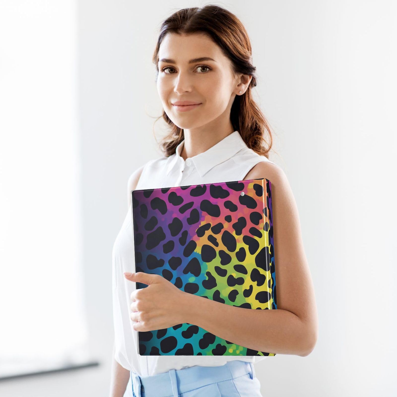 Raccoglitori da un pollice e mezzo alla moda con stampa leopardata arcobaleno