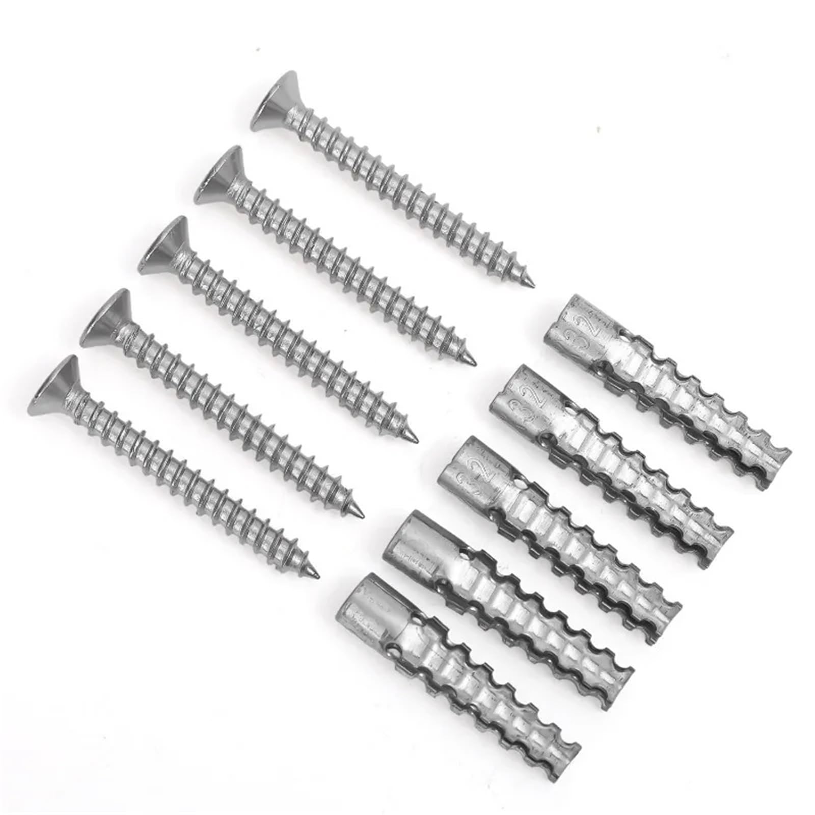 Dübel 10mm 100/10Set gezahntes Expansionsrohr aus Kohlenstoffstahl mit Schrauben, selbstschneidende Metallschraube for Betonwandanker(Mixed- 100 Sets)