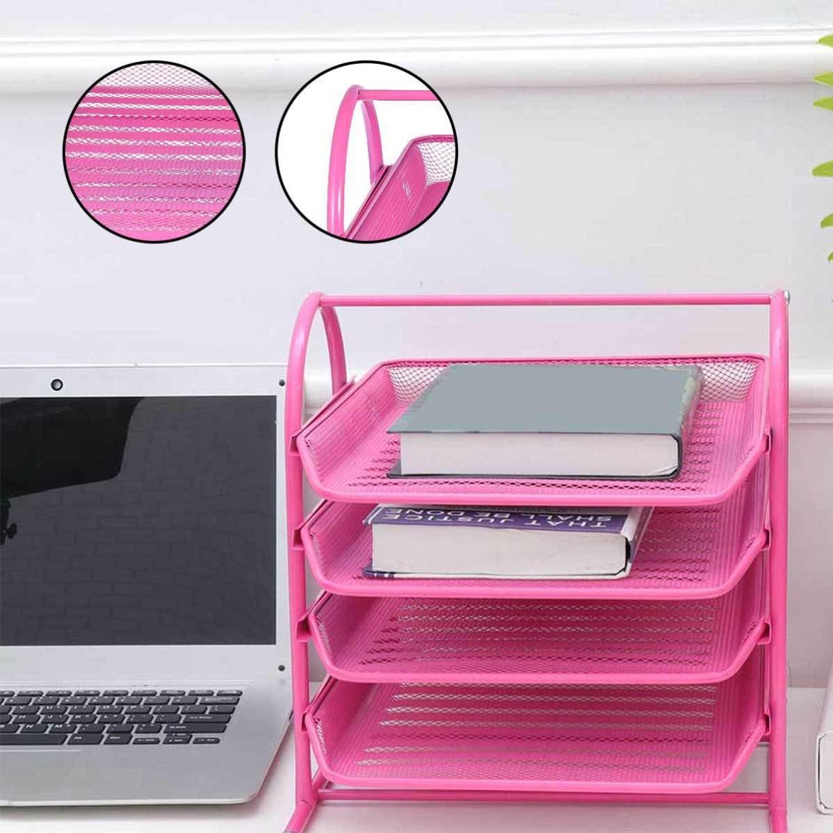 Balacoo Organizador de Archivos de Hierro de 4 Capas para Escritorio Rosa