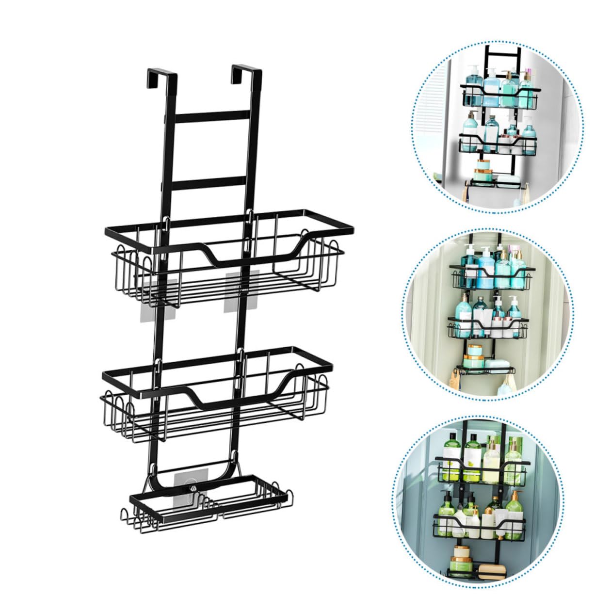 Toyvian Tür Hängeregal Metall Duschkorb Organizer Schwarz Mesh design für Bad Küche Büro Platzsparend und Rostfrei Vielseitige Aufbewahrung für Handtücher Shampoo Kosmetik
