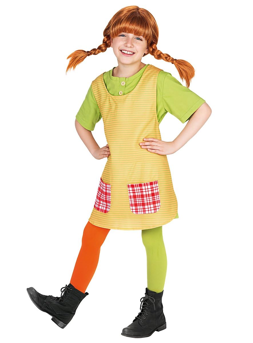 Maskworld Pippi Langstrumpf Kostüm für Kinder - 3teilig - grün/gelb Lizenz Filmkostüm (110/116)
