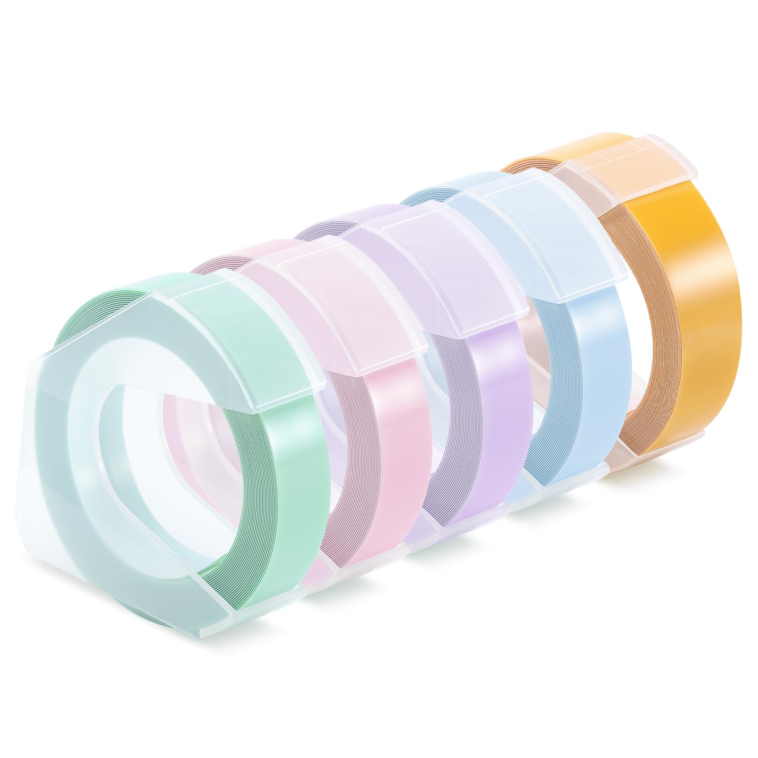 DoruimiEmbossing Label Tape Replacement for Dymo 9mm Self-Adhesive Plastic 3D Embossed Labels, Work with DYMO Omega Junior Label Makers, Macaroon Light Yellow/Blue/Green/Pink/Purple, 5-Rolls