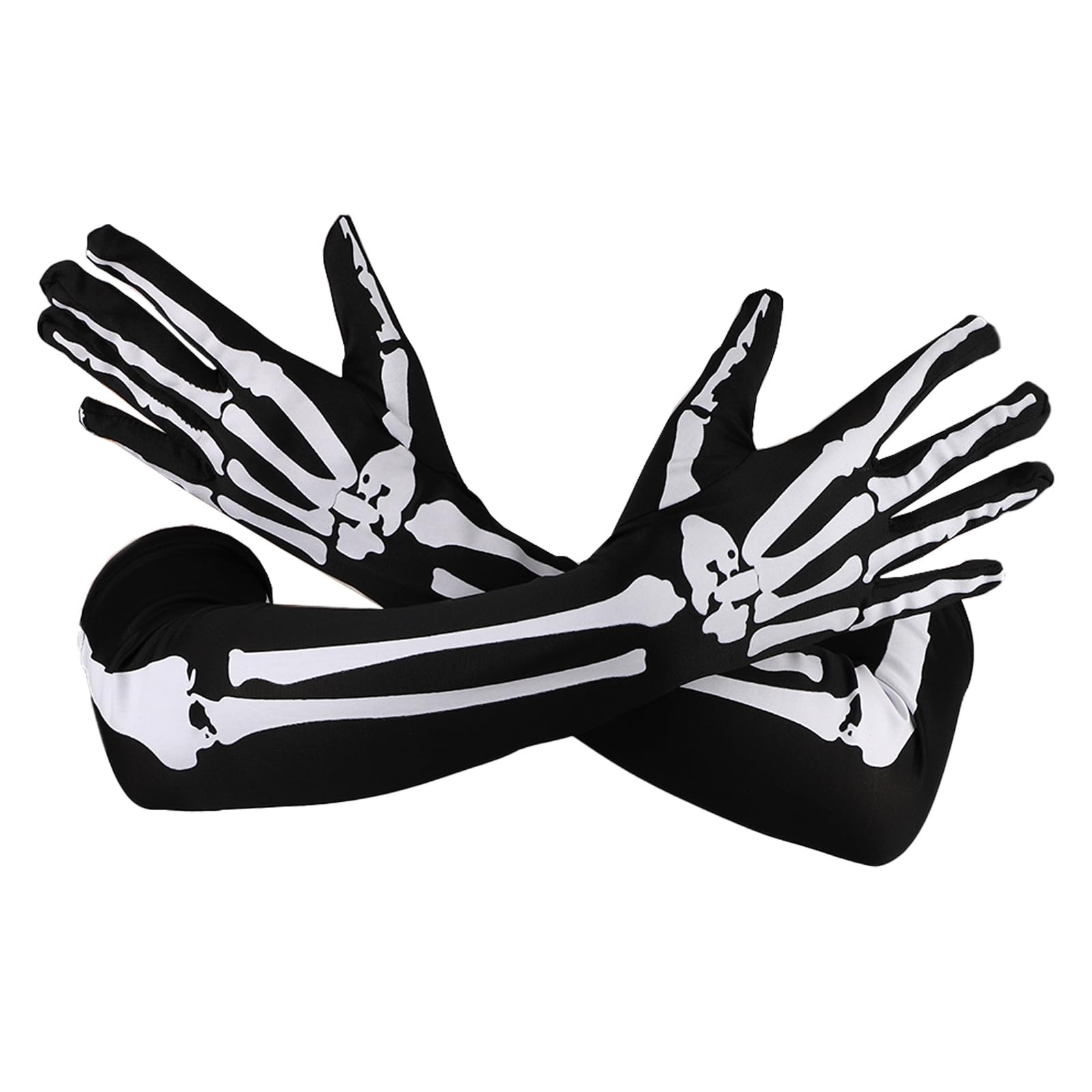 Mikovivi Unisex Skeleton Gloves, Long Arm Full Finger Skeleton Gloves for Halloween Party Dance Costume