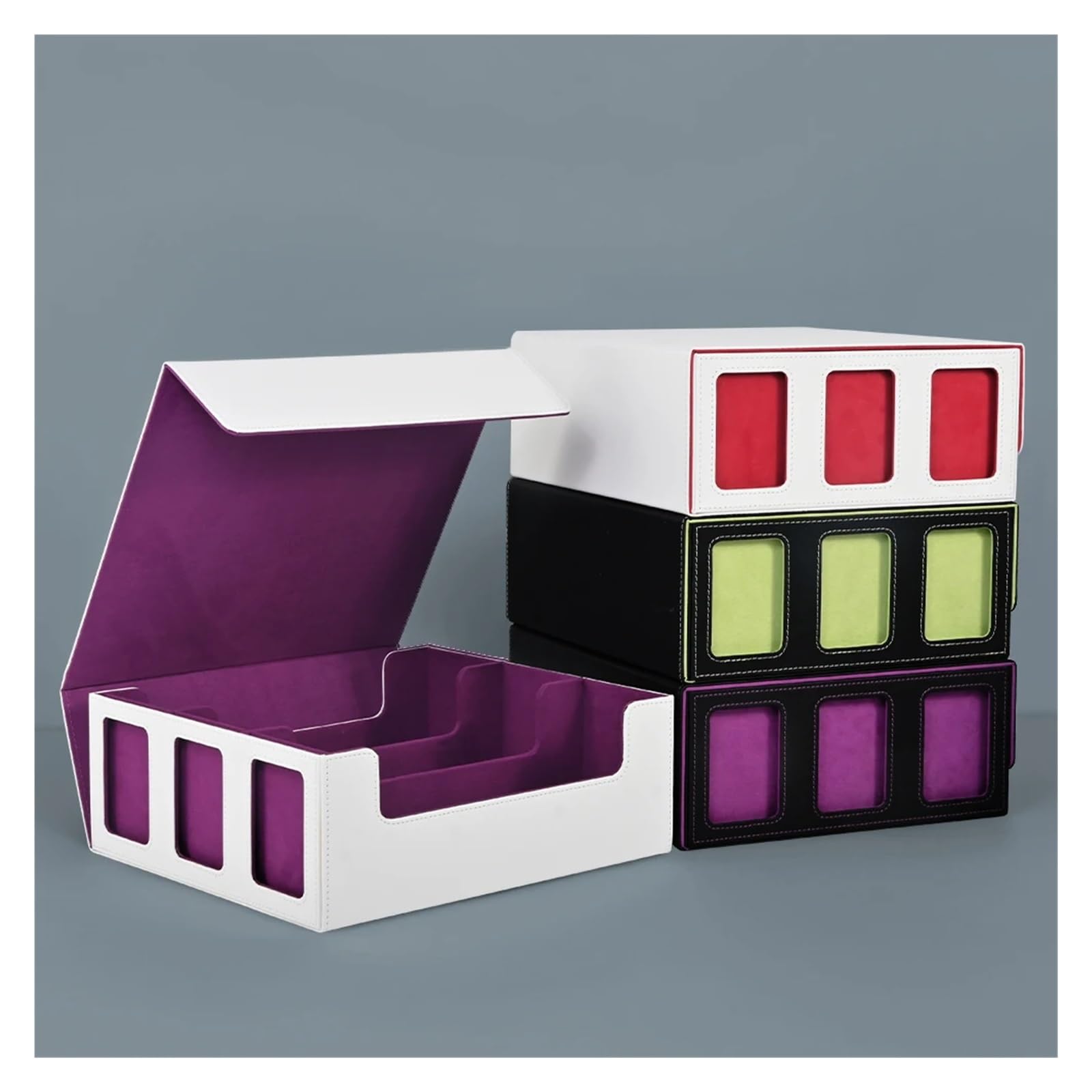 Deck Box Caja for guardar cartas coleccionables, mazo Commander, con ventana de exhibición(Black-Purple)