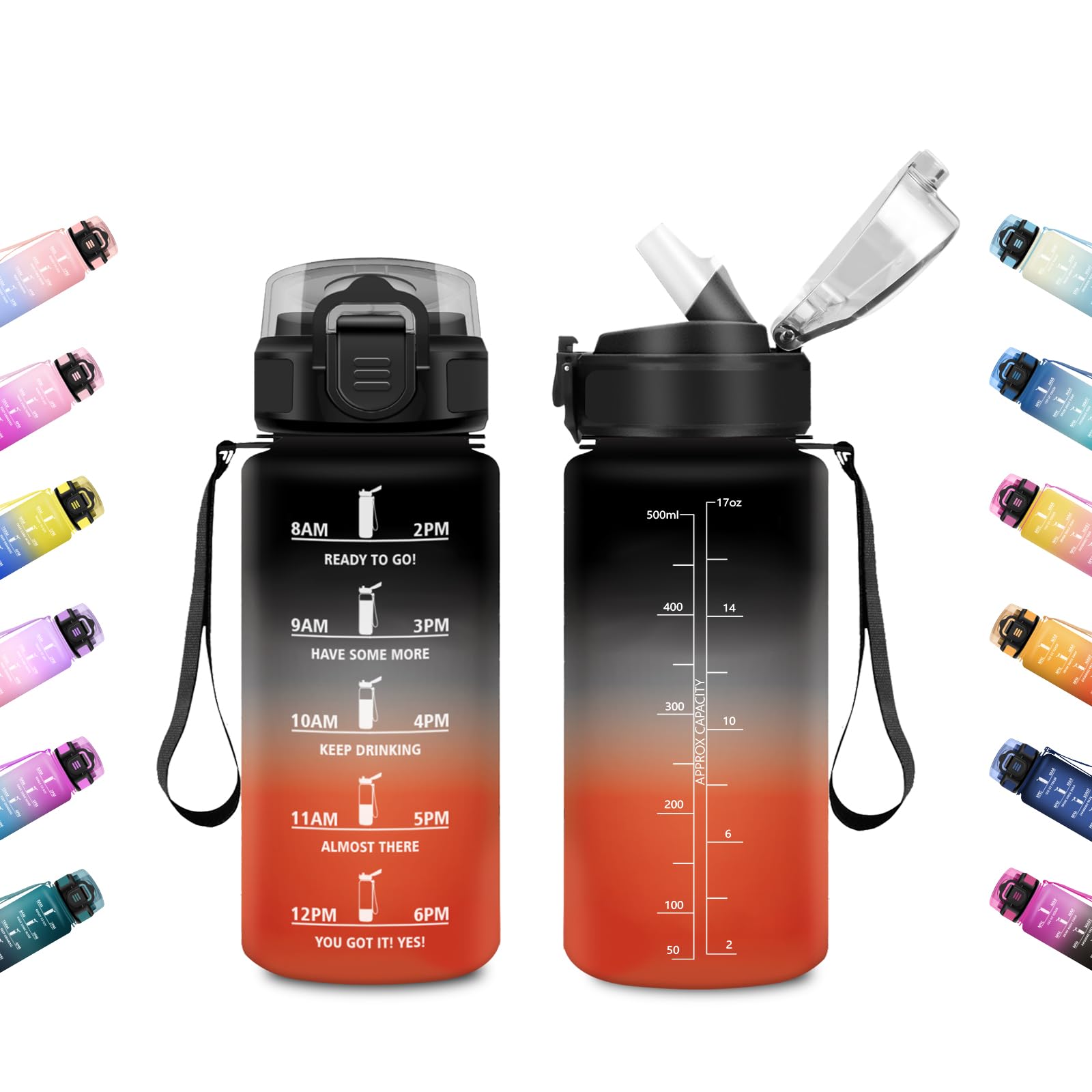 JAPORIA 500ml Water Bottle Leak Proof Motivational Water Bottle with Straw Time Indicator for Camping Office Work