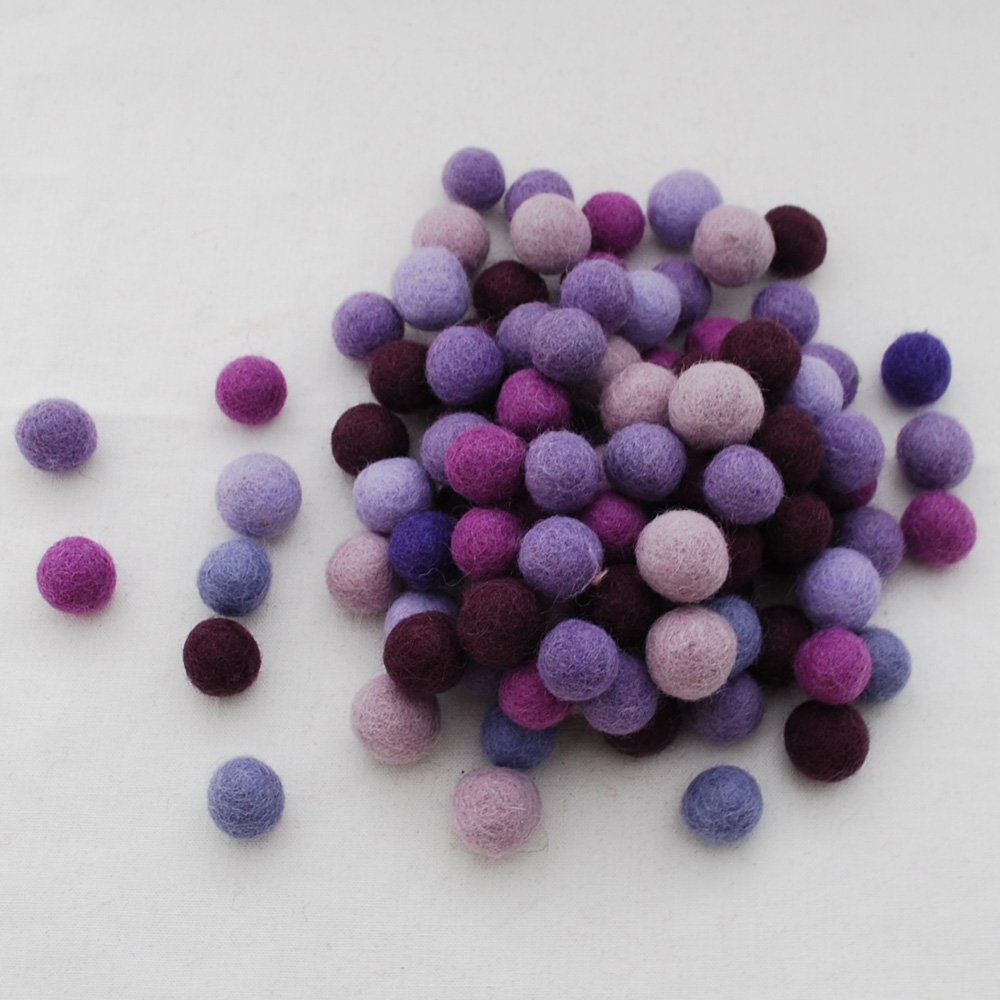 Oriental Direct Purple Shades 100% Wool Felt Balls 1.5Cm - 100 Count - Purple Colours