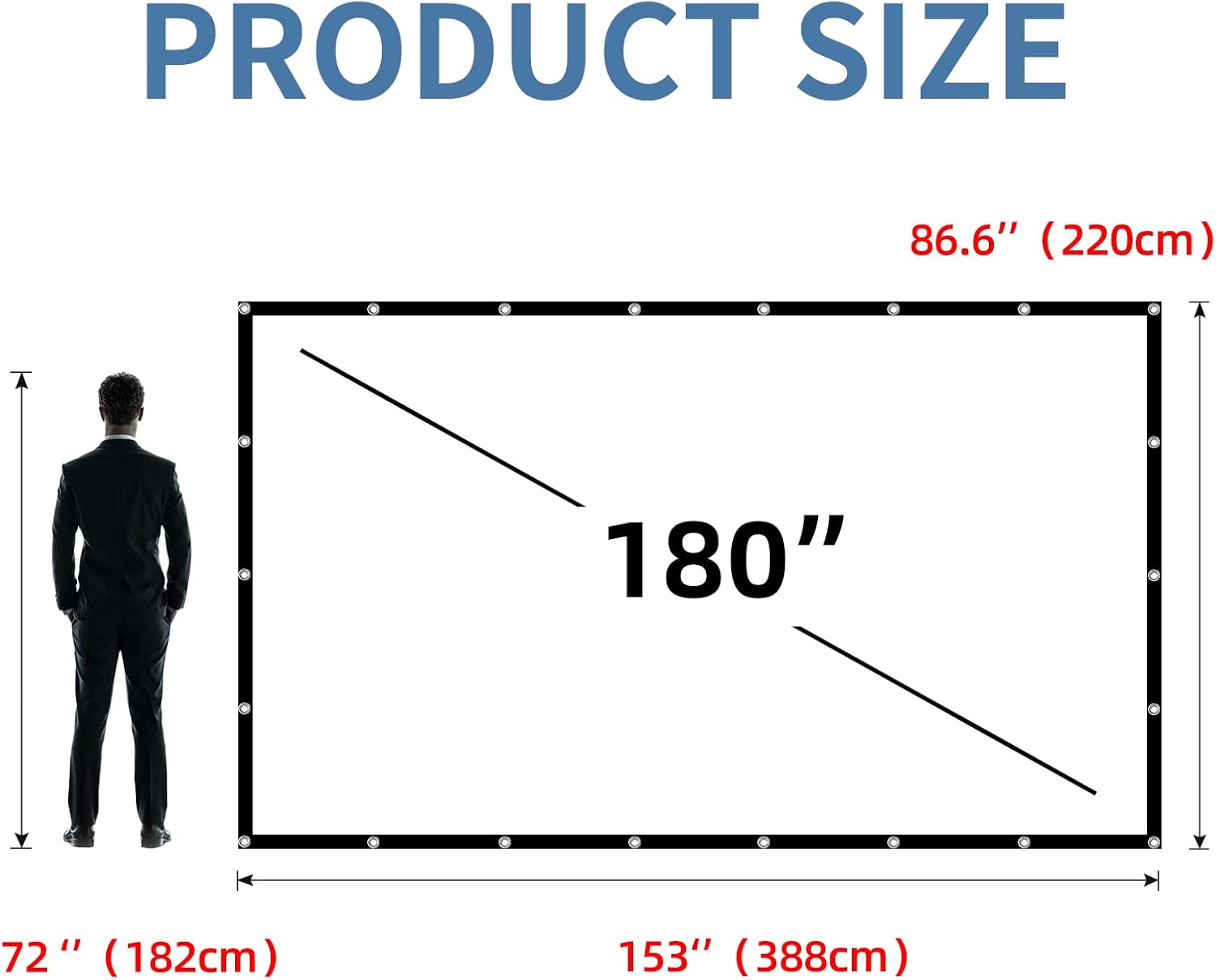 Projector Screen,HUANYINGBJB 4K 16:9 HD Rear Front Projector Screens Foldable Projection Screen Double-Sided Portable Outdoor Indoor Projectors Screen for Movie Home Theater (180)