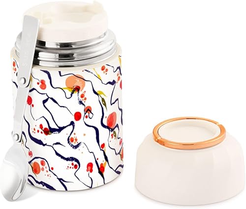 Watercolor Floral Food Jar with Spoon Stainless Steel Vacuum Insulated Food Container 17 oz Soup Thermos for Hot Food